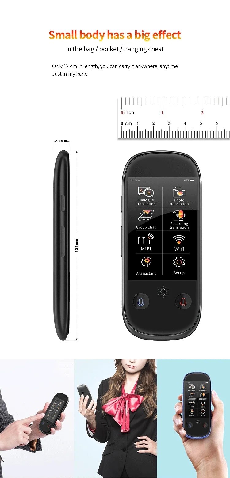 3 Inch Touch Screen Portable Machine Bt 4.0 Intelligent Smart Online Voice Laungauge Translator with 4G Card