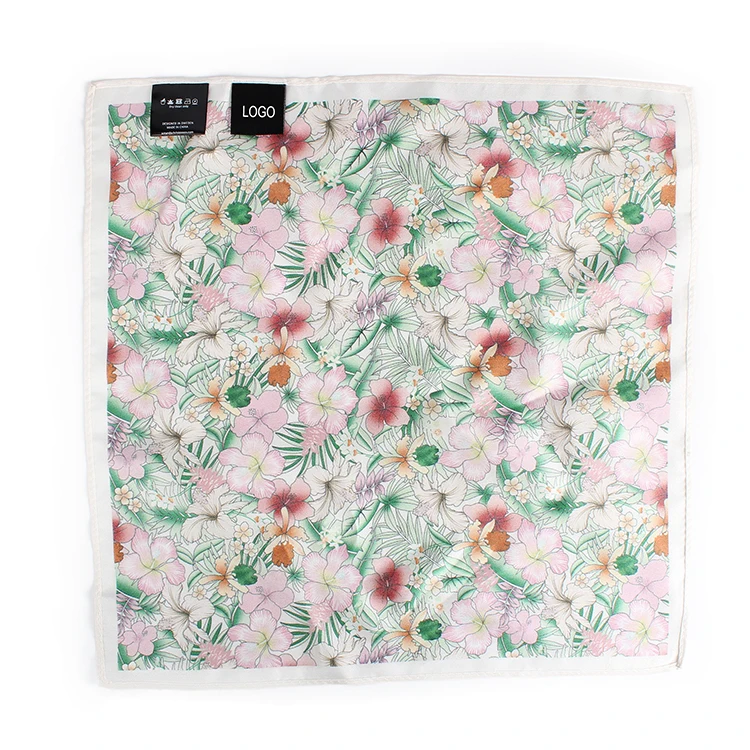 Dacheng Wholesale Chiffon Flower Pattern Printed Handkerchief Silk Pocket Square