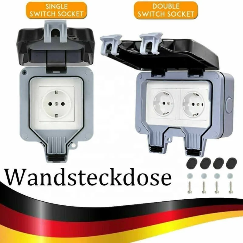 German Type Outdoor Waterproof Socket Rainstorm-proof Socket British Standard Anti-leakage Charging Socket