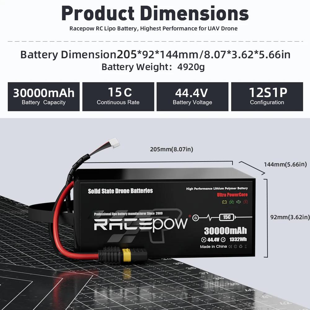Racepow 30Ah 34Ah 40Ah 6S 12S 44.4V 46.2V Solid State lipo Battery For Vtol Uav Multicopter hexacpter Octocopter
