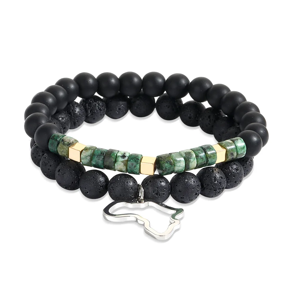 Customizable Products 8mm Natural Stone Beads Bracelet For Men Women Black White Color Elastic Rope Baseball Charm Bracelets