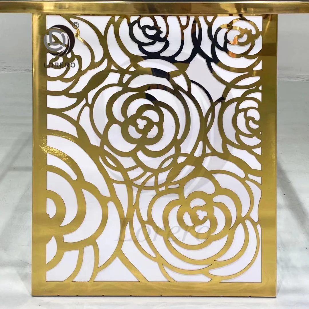 luxury  gold Stainless Steel top frame dining  table  for  wedding banquet