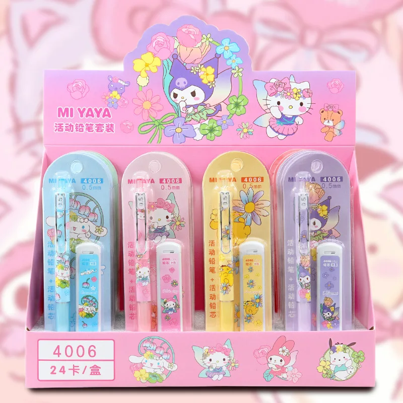 24pcs Sanrio Mechanical Pencils Stationery Set Hellokitty Pachacco Kuromi Cinnamoroll Student School Supplies Automatic Pencil