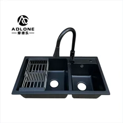 New Composite Granite Sink Handmade Gold Quartz Kitchen Sink Double Bowl