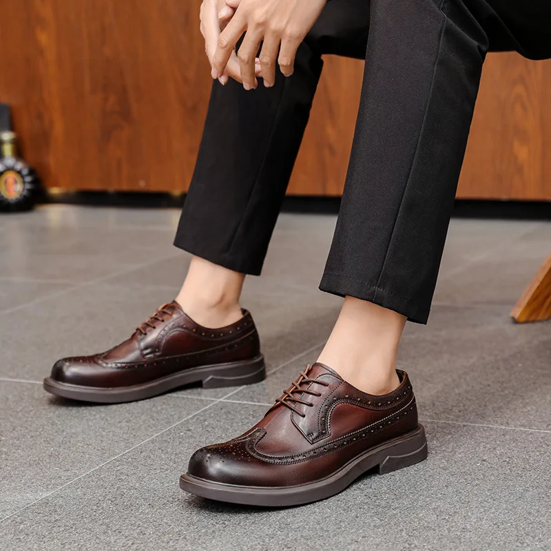 UP-4434r Wholesale Male Shoes 2023 Breathable Casual Genuine Leather Sneakers Walking Shoes Elegant Wedding Business Dress Shoes