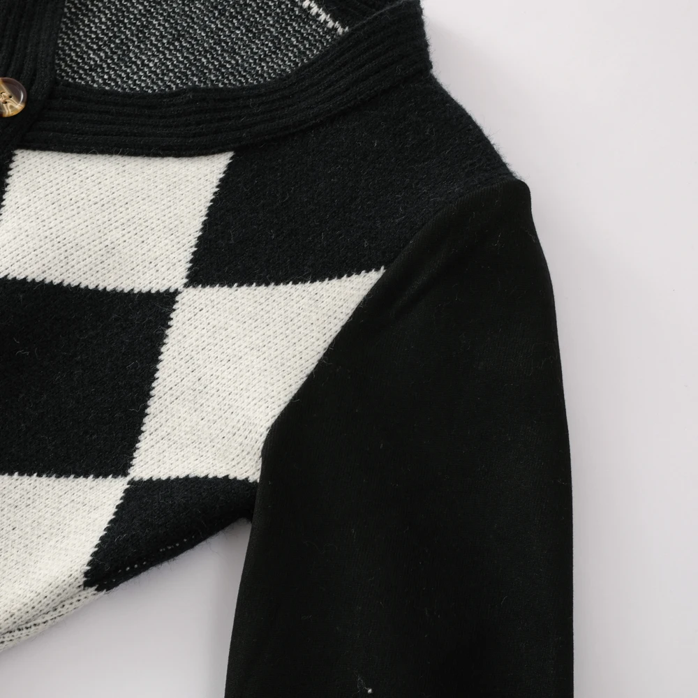 New Fashion Ladies Wool Knitwear Dress V-neck Long Skirt Button Neck Knit Long Sleeve Casual Pullover Paid Sweater Dress Plus Si