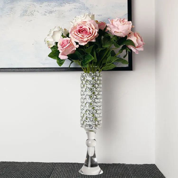 Modern shaped crystal tall glass flower vase for wedding crystal table centerpieces decoration for home decor on sale