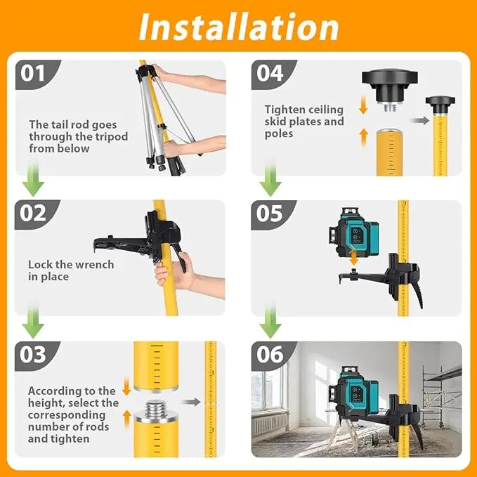 Telescoping Pole with Adjustable Laser Level Tripod, 1/4-Inch by 20-Inch Laser Pole Mount for Rotating Laser Levels