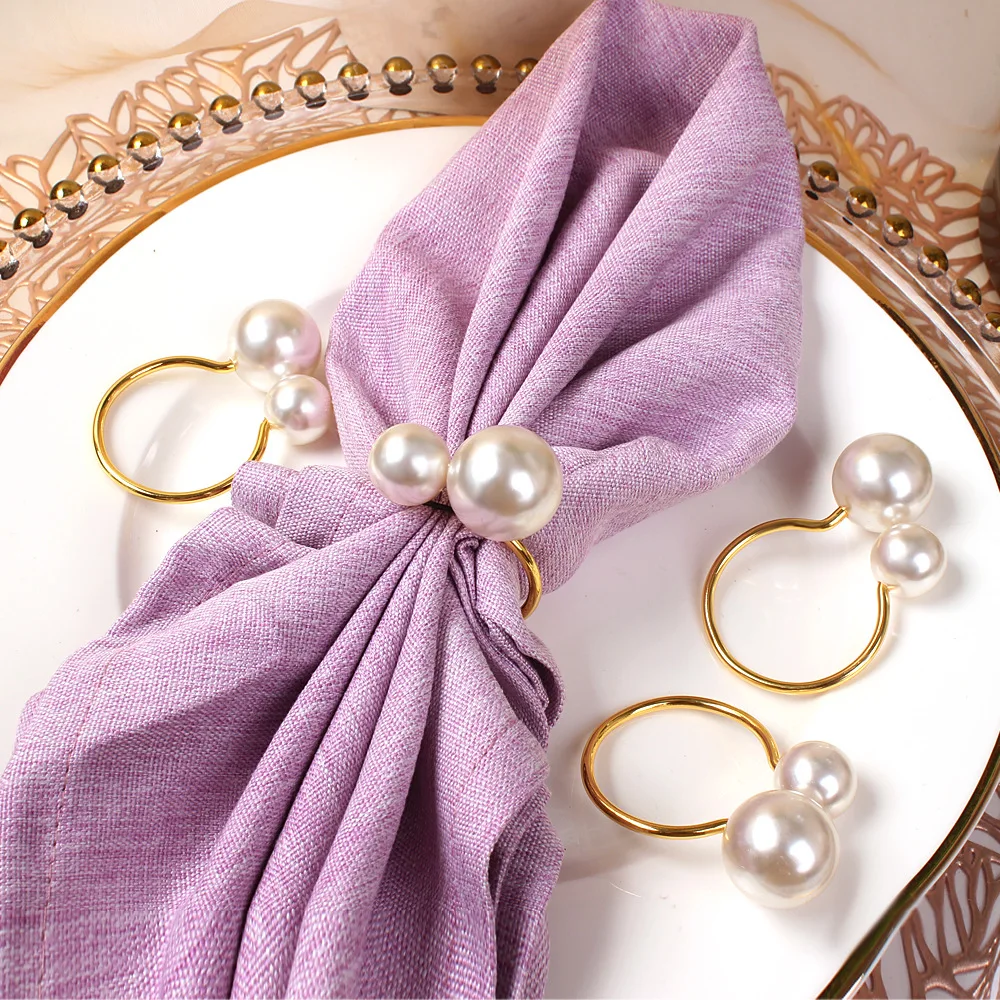 Gold Pearl Napkin Rings Silver Napkin Holder Table Napkin Buckles for Dinning Table Setting Christmas Wedding Party Supplies