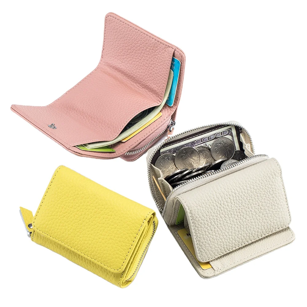 2024 customization luxury high quality coloured short pure leather ladies wallets
