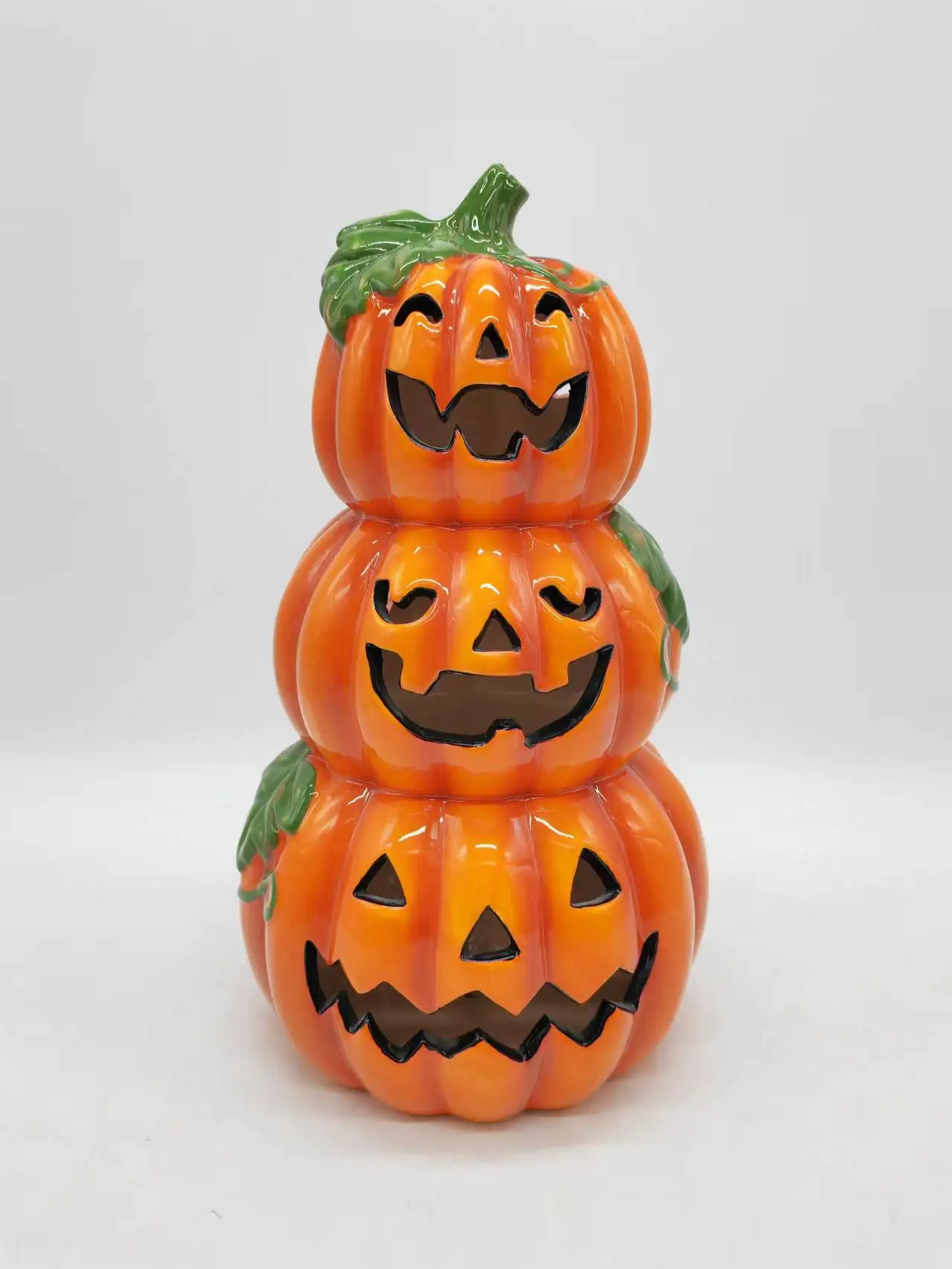 Handmade personalized ceramic pumpkins wholesale light up christmas ornaments halloween pumpkin light with pinstripe LED light