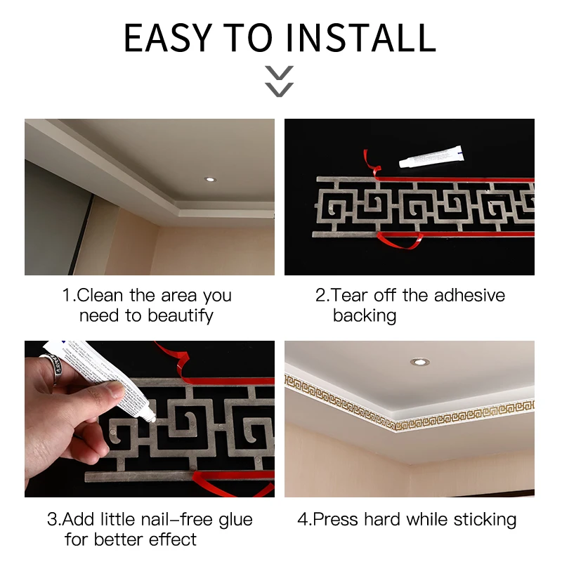 3D Waterproof Wall Border Self-adhesive Sticker ABS  New Chinese-style Molding Wall Peel And Stick Corner Line Borders Baseboard