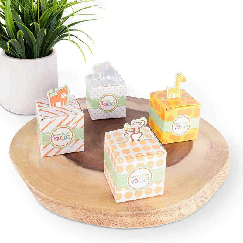 Wholesale Born To Be Wild Party Favor Box Cute Jungle Themed Zoo Animals Candy Box for Baby Shower Child Birthday