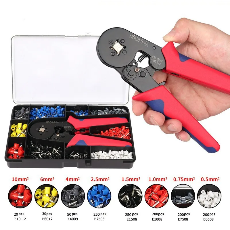 HSC8 6-4 A Wire Hand Crimping Tool Crimper Pliers Kit With 1200 PCS Insulated Terminal Blocks Wire Ferrules Box