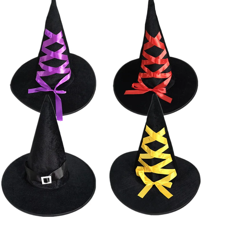 2406 chuyue Halloween witch hat Canary ribbon Adult PROM dress up wizard Ghost Festival party supplies
