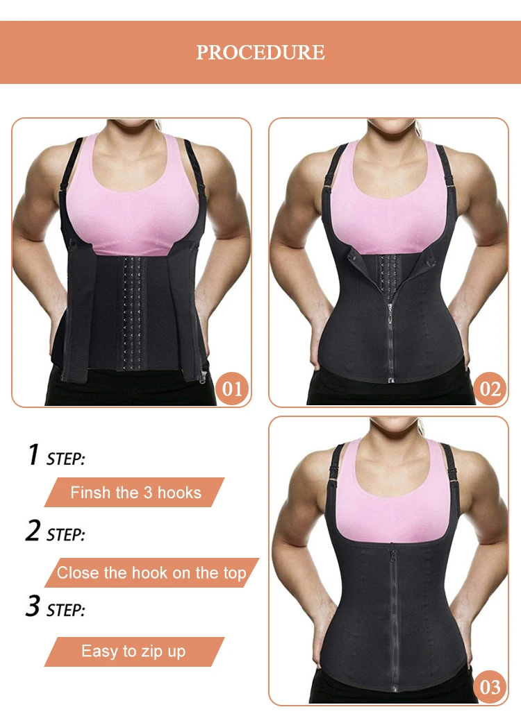 Neoprene Waist Trimmer Belt with Zipper Halter Vest inside Row Deduction Belly Compression for Body Shaping Lifted Corset