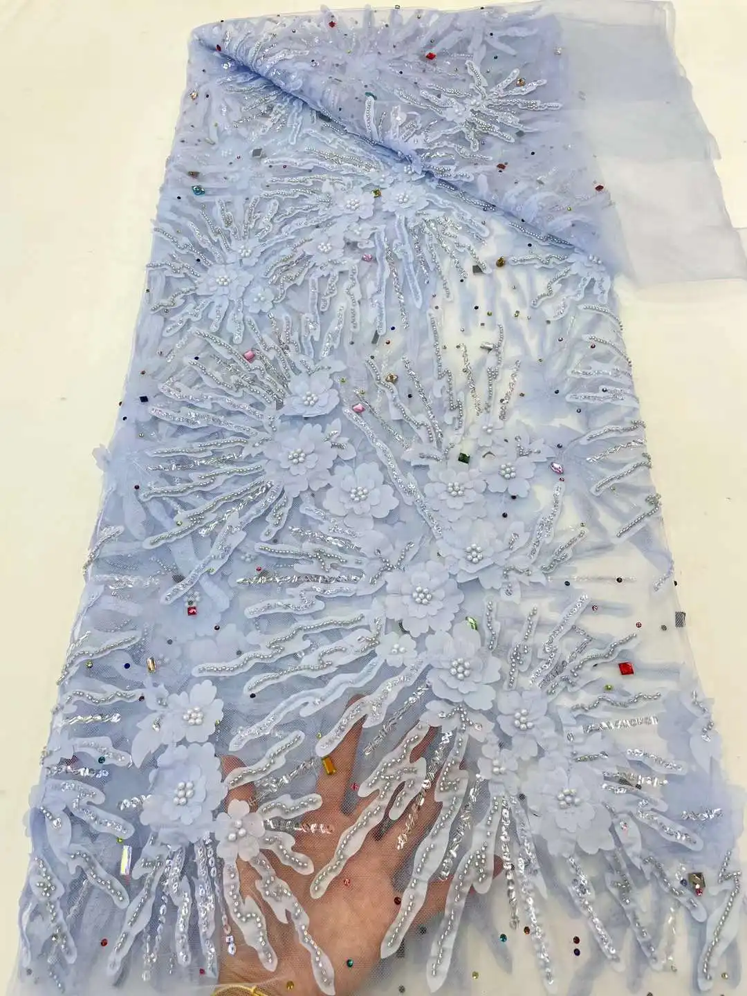 dry lace embroidery 3d fabric for wedding dresses
