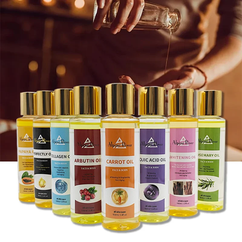Alpine River 100% Natural Organic Jojoba Turmeric Kojic Acid Coconut Body Whitening Moisturizing Skin Care Oil busserole oil