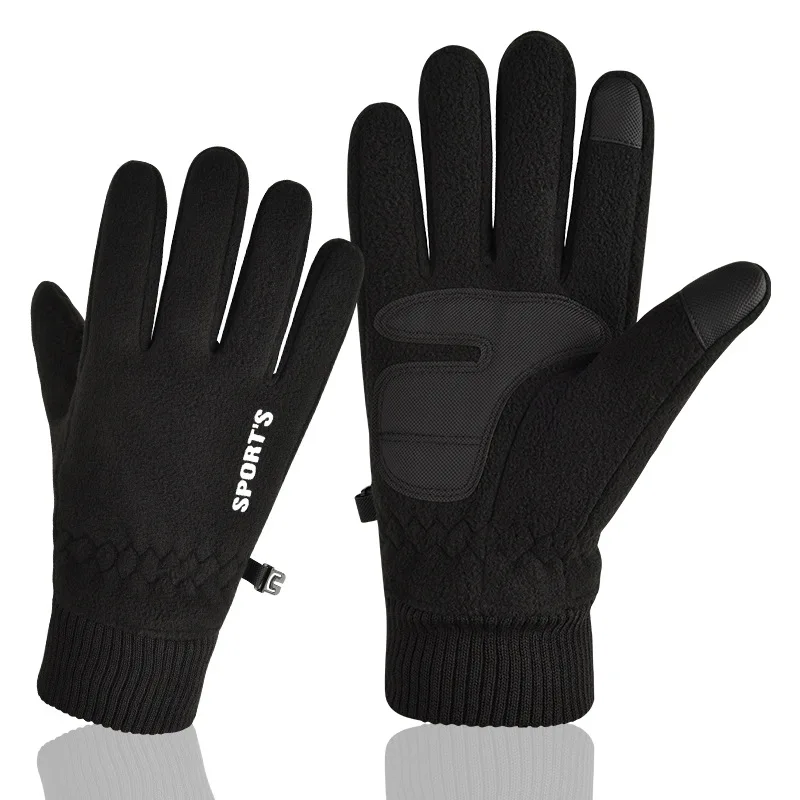 Мужские зимние перчатки с флисовой подкладкой, Нескользящие флисовые перчатки с подкладкой для сенсорного экрана