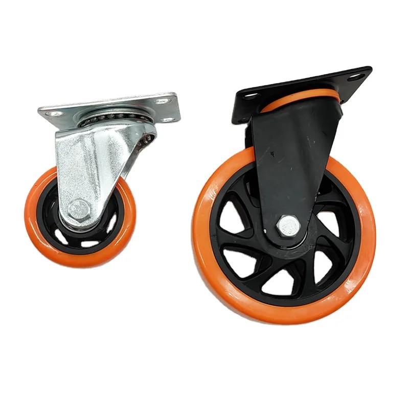Factory Supply Caster Medium Duty 4 Inch Orange Casters PU Threaded Stem Swivel Industrial Casters Wheel