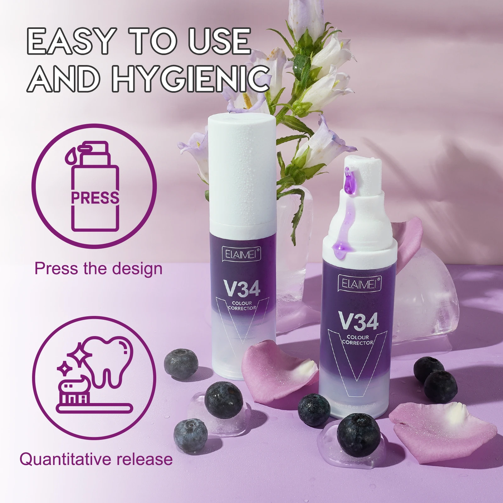 30ml ELAIMEI V34 Purple Toothpaste Removes Tartar Clean Oral Hygiene Fresh Breath Whitening Teeth Care Products