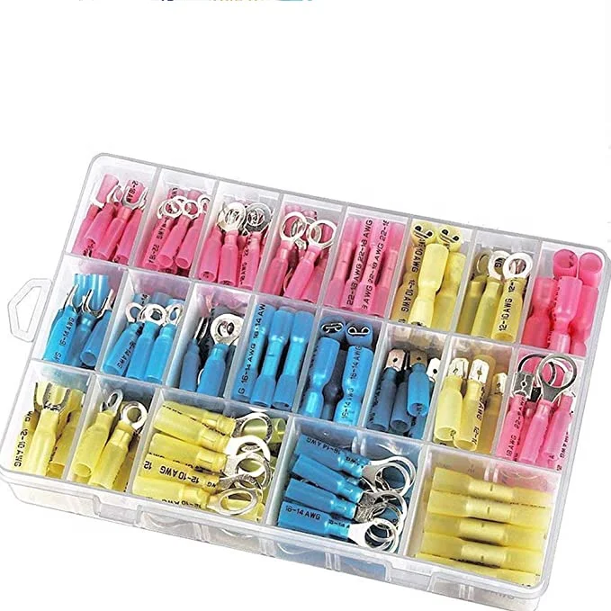Factory Wholesales 250pcs Heat Shrink Wire Connectors Marine Electrical Terminals Kit Waterproof Automotive Ring Set with Case