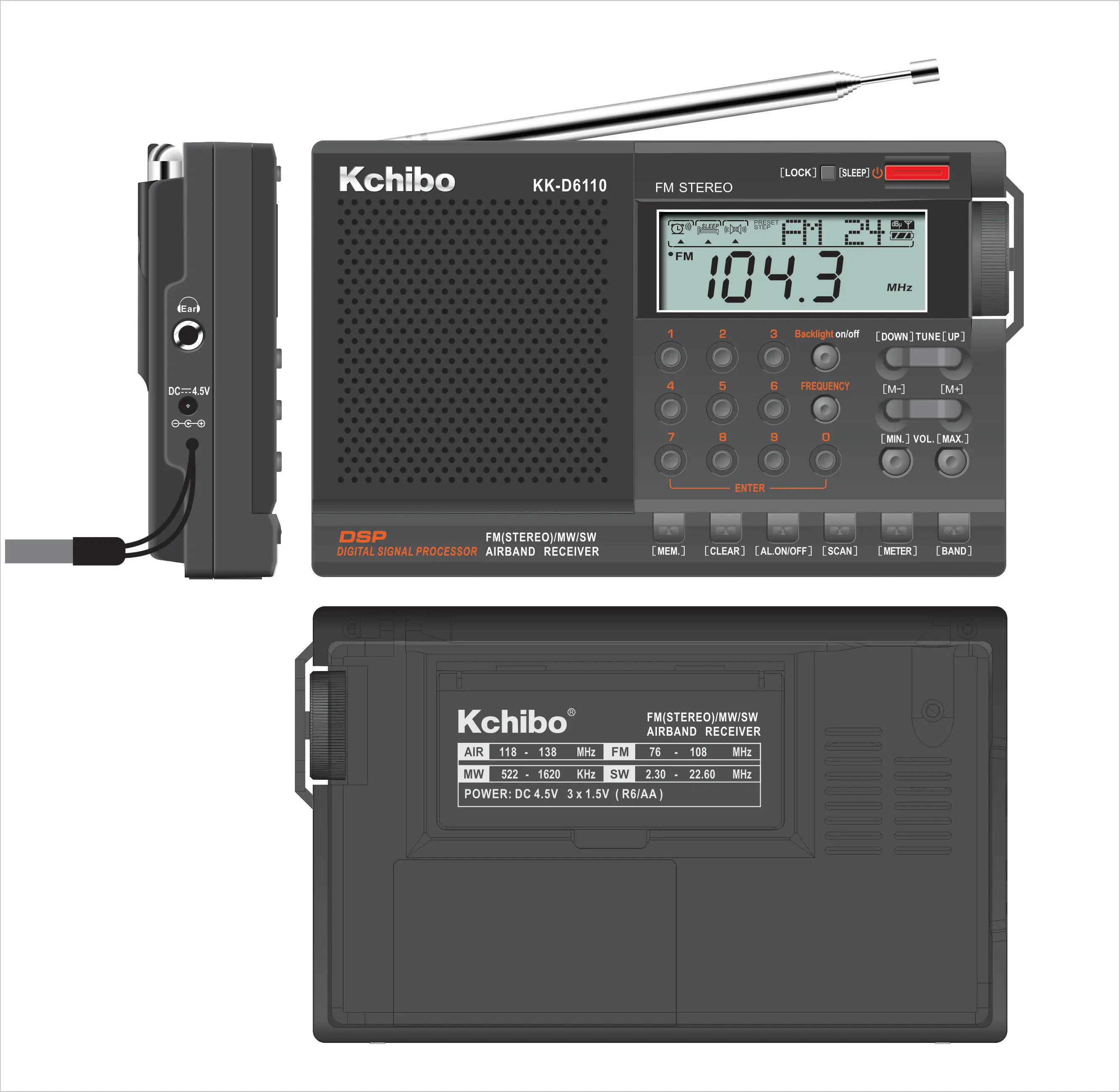 2019 Новое поступление FM/MW/SW air band радио приемник с ЖК дисплей экран