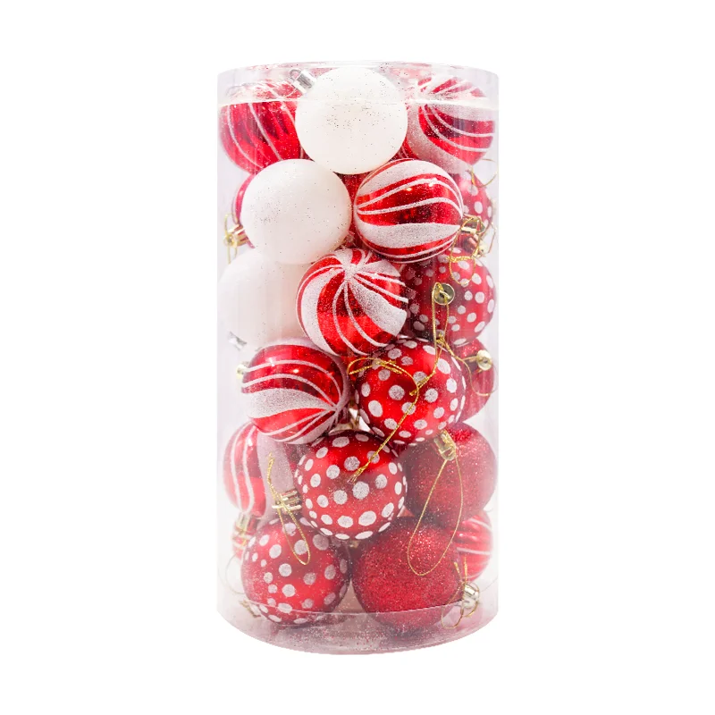 6cm Set of 24 Plastic Jars Packaging Red and White Christmas Balls Wedding Holiday Party Decoration Plastic Balls