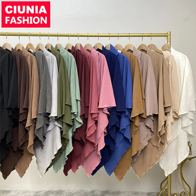 2307 # Новое поступление: немнущийся двуслойный креп Khimar простой Универсальный однотонный Рамадан абайя шарф Мусульманский ИД химар