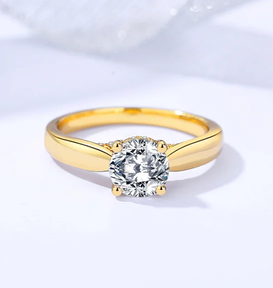 18K Gold 6.5mm Round Brilliant Cut Moissanite Engagement Rings 925 Sterling Silver Wedding Ring for Women