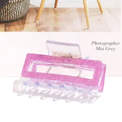 small size glitter blue acrylic hair claw clips clear rectangle claw clips for girls hair transparent trendy geometric hair claw