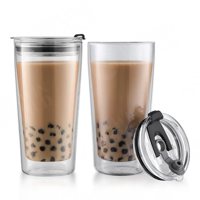 Бутылки для чая Boba из боросиликатного стекла двойные настенные пользовательские чашки многоразовые с крышкой и соломинкой