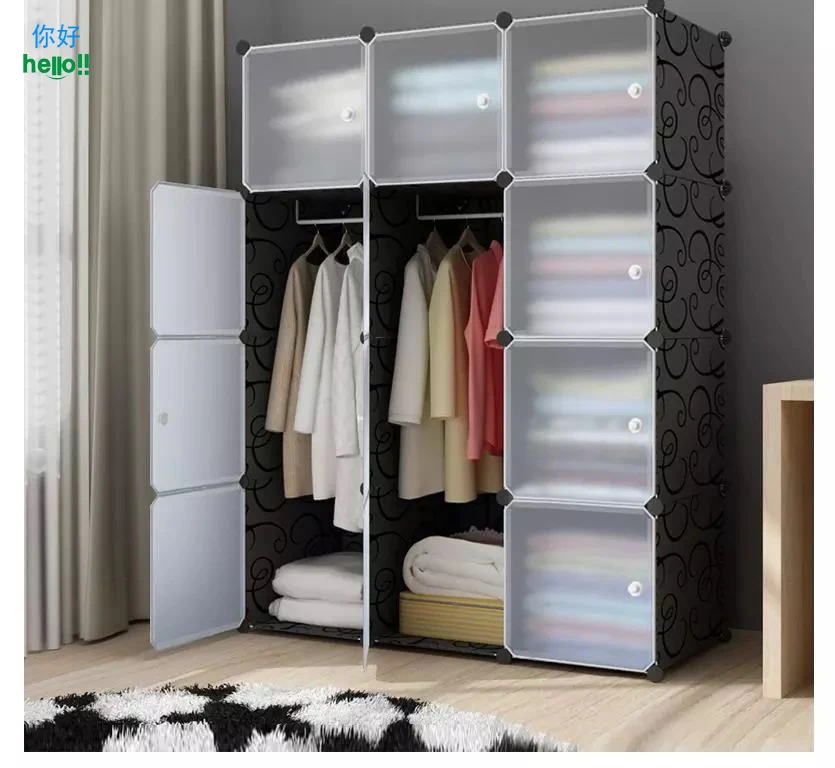 Cheap 12 Cubes Black Plastic Cabinet Fitted Wardrobes Armoir Bedroom Wardrobe Closet With Shoe Rack