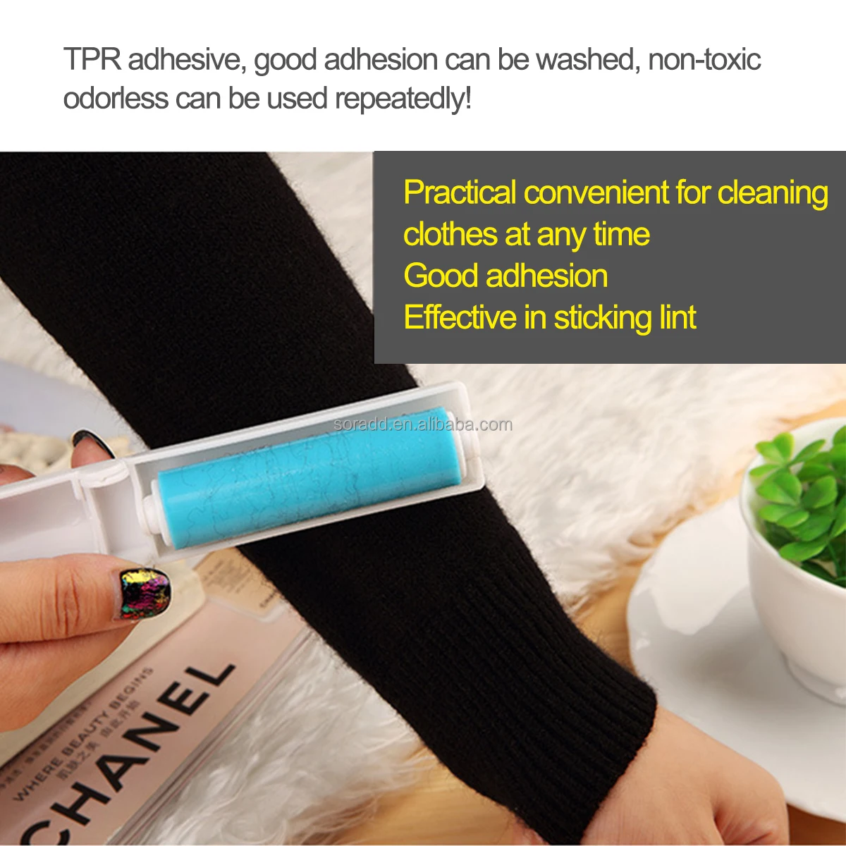 Reusable Foldable Portable Lint Roller Plastic Pet Hair Remover Brush Set Clothes Carpet Sheets Dust Suction Cleaner Brush
