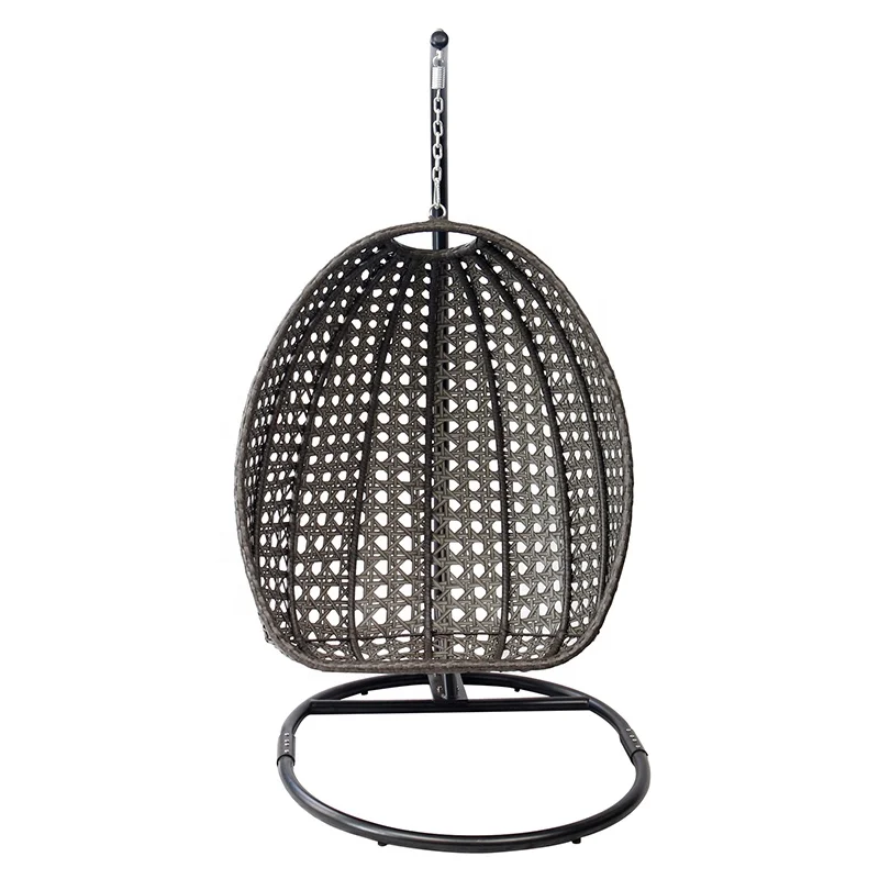Egg Shape Black Patio Porch Wicker Furniture Outdoor Garden Rattan Hanging Basket Swing Chairs with Stand