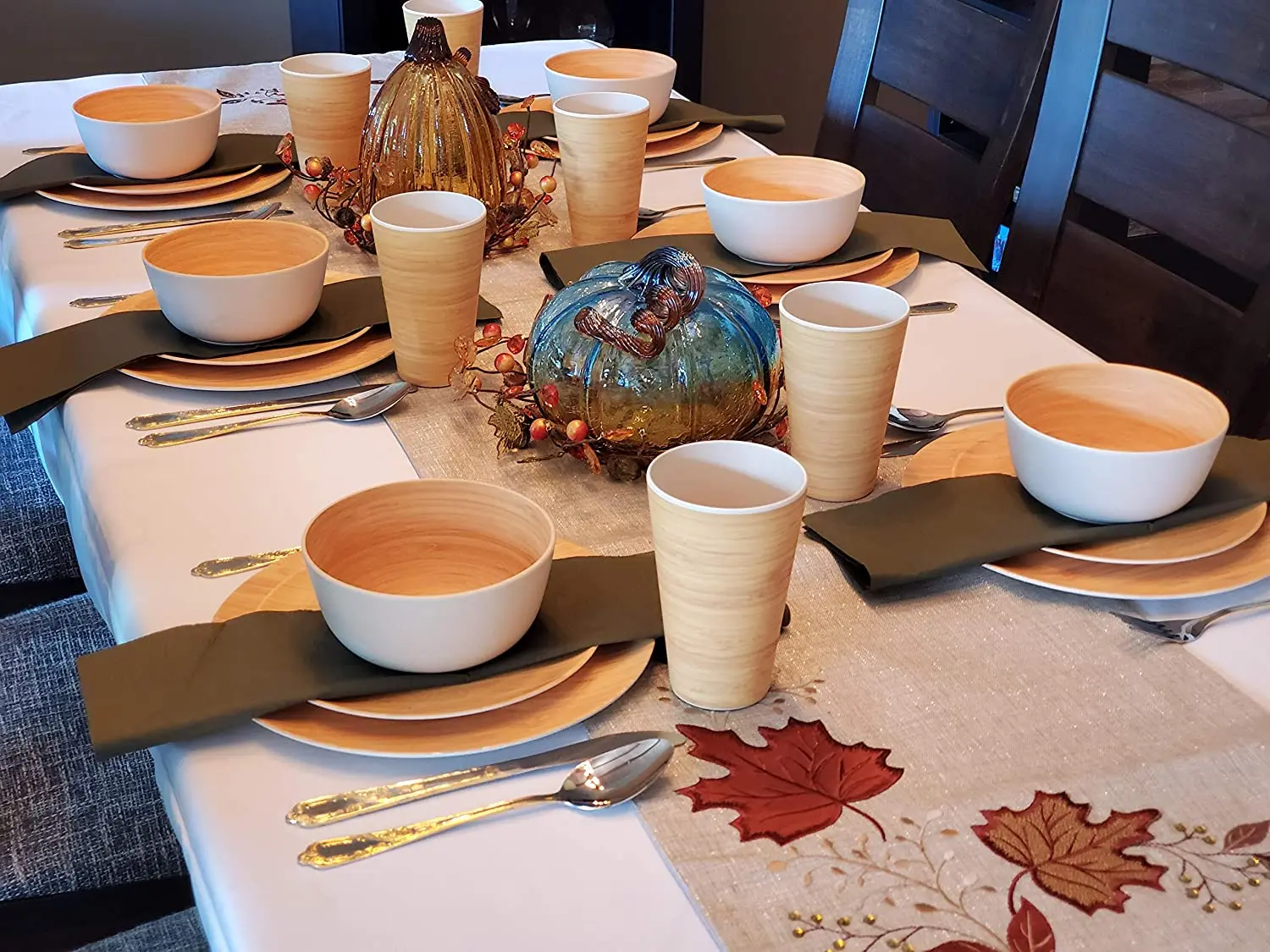 Reusable Durable Tableware for Home Picnic Party Dishwasher safe for Adults Kids Bamboo Fiber Salad Dessert Plates Set