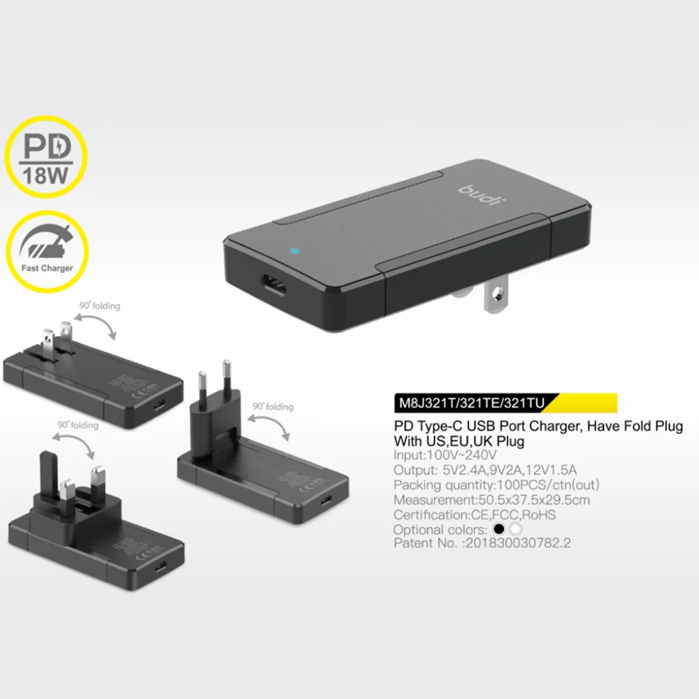 budi cable charger products factories universal new design 18w power delivery pd usb c type-c wall charger for phone charger