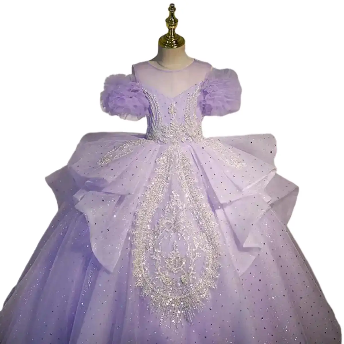 Tulle Dress Ball Gown Sequined Beaded Pearl Glitter High Craft Tulle Prom Dress Birthday Party Piano Performance Girl Dress
