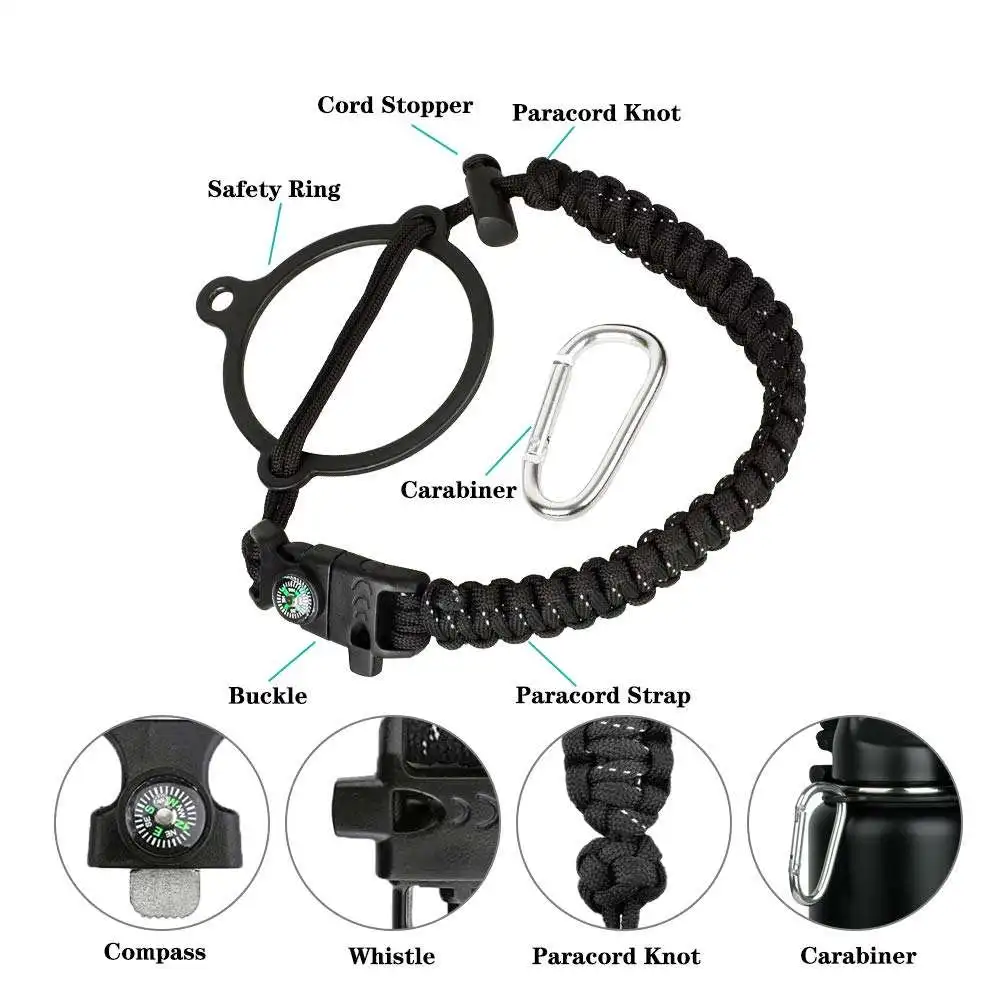 Wide Mouth Bottles Paracord Handle Durable Carrier Strap Cord with Safety Ring Water Bottle Handle Strap