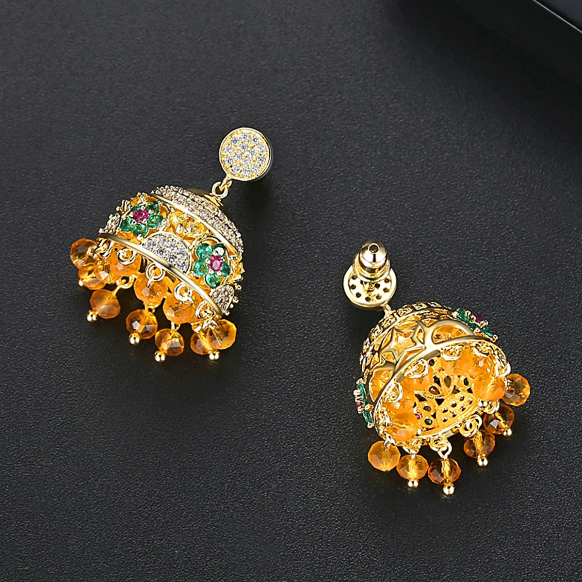 
LUOTEEMI Zirconia Tassel New Designs Gold Jhumka Earring New Design Gold Jhumka Earrings 