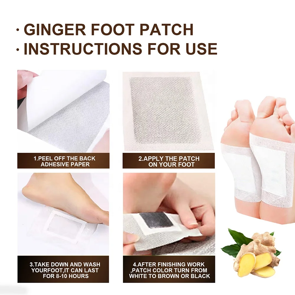Natural Herbal Ginger Feet Body Toxins Cleansing Relieve Stress Help Sleeping Detox Foot Patches