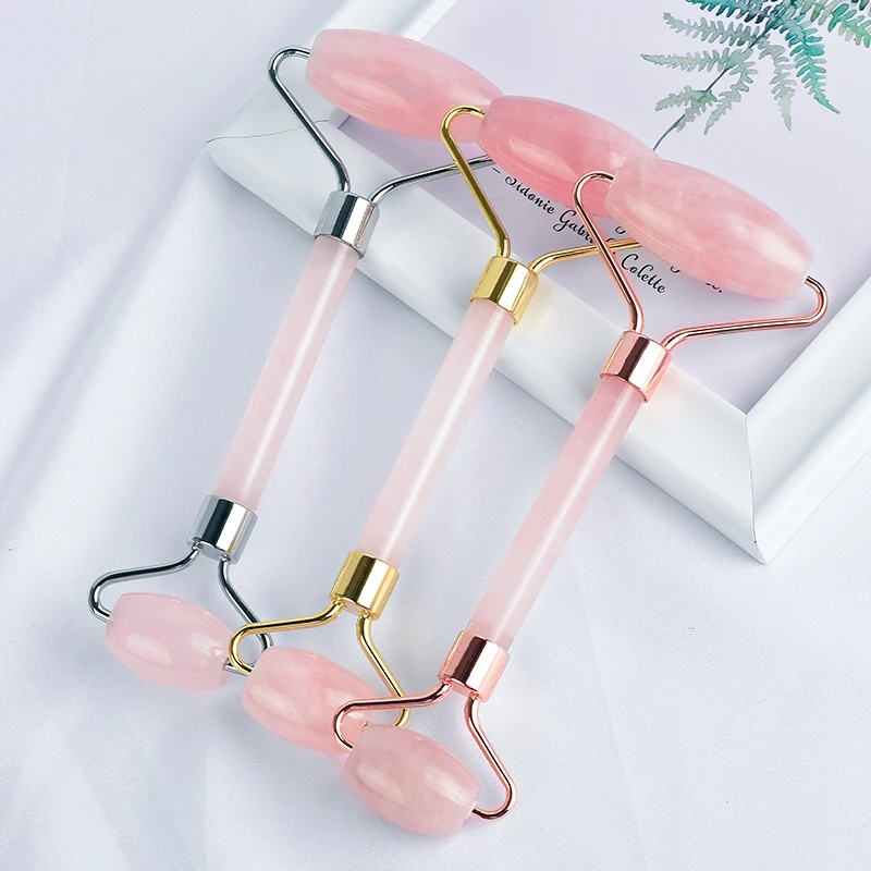2023 Top Selling Jade Face Roller Pure Natural Rose Quartz Roller Skincare Tool Custom Logo Pink Crystal Stone Massage Roller