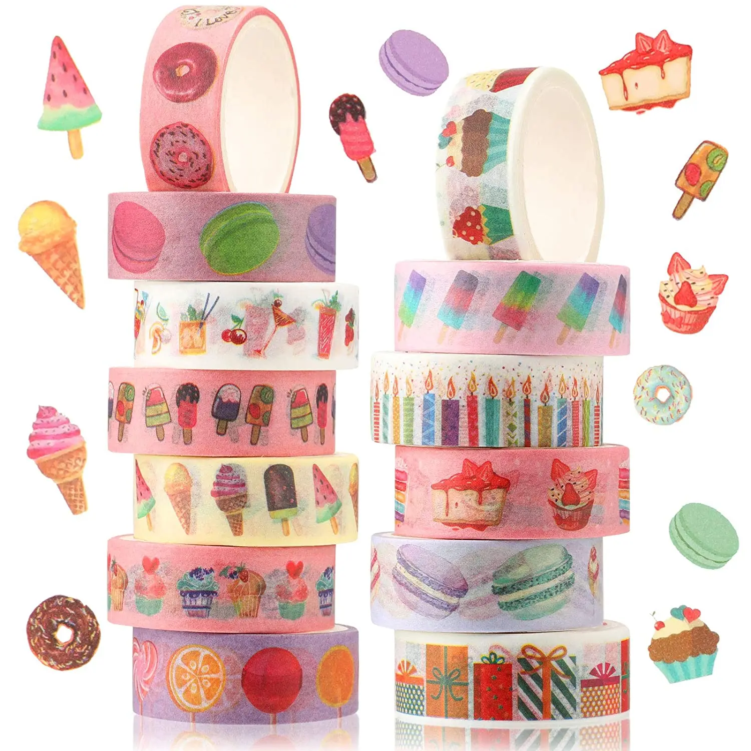 12 Rolls Kawaii Washi Tape Dessert Ice Cream Donuts Cartoon Washi Masking Tape Fragrance Washi Tape DIY Decorative Wrapping