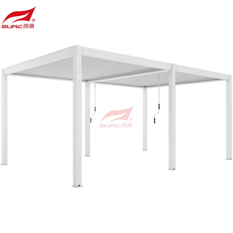 SUNC Modern Rainproof Aluminium Louvered Roofs Pergola With Screens and Lights with Screens and Lights Outdoor Aluminium Pergola