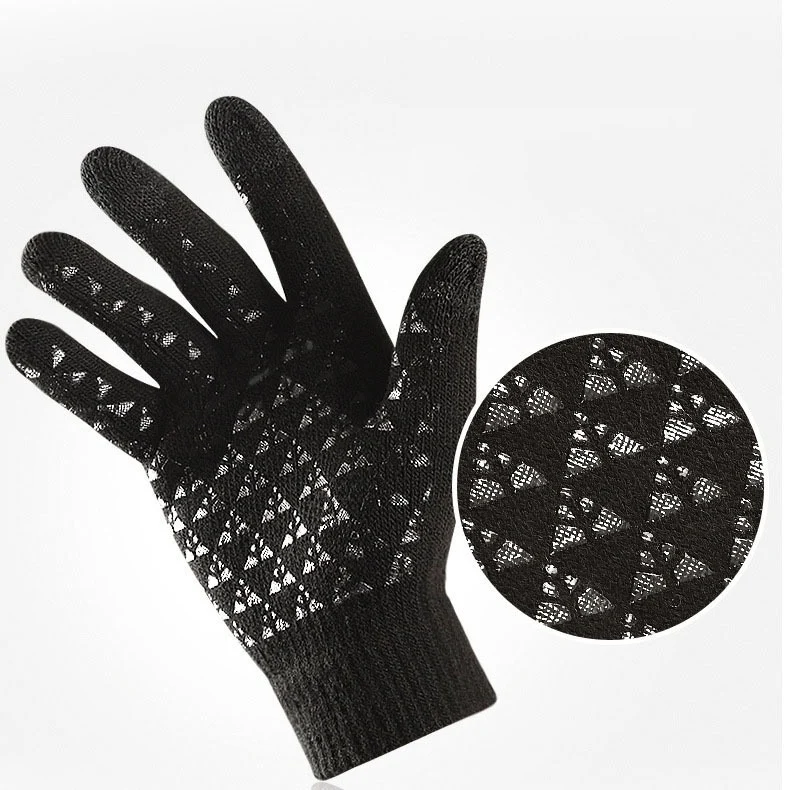2024 New style unisex Anti Slip Cashmere Knitted Gloves Winter Warm Touch Screen Gloves Pvc Dots Non-Slip Gloves