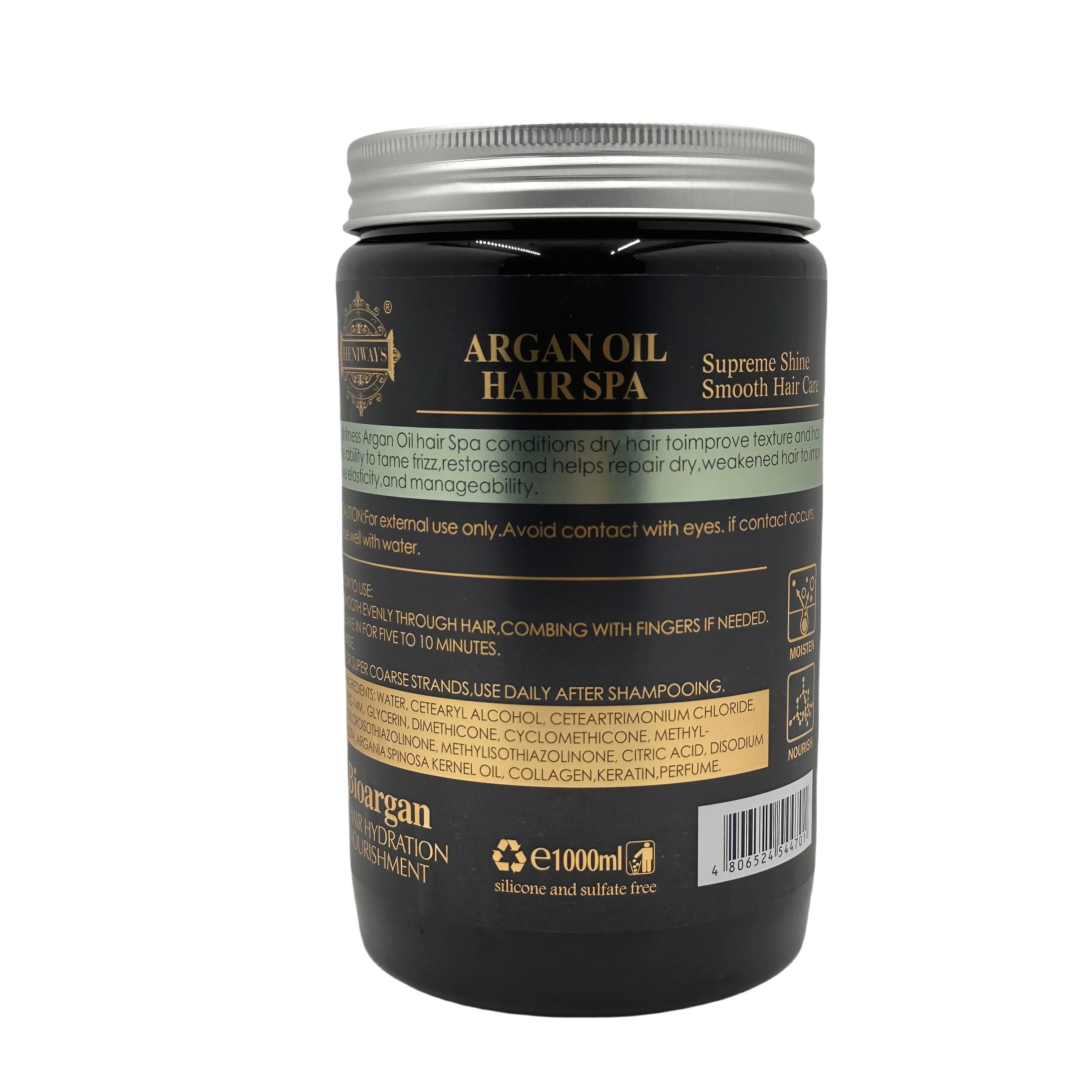 HENIWAYS Customize Wholesale Nut Fruit Oil Hair Hydrating and Nourishing Bio Argan Shampoo 900ml