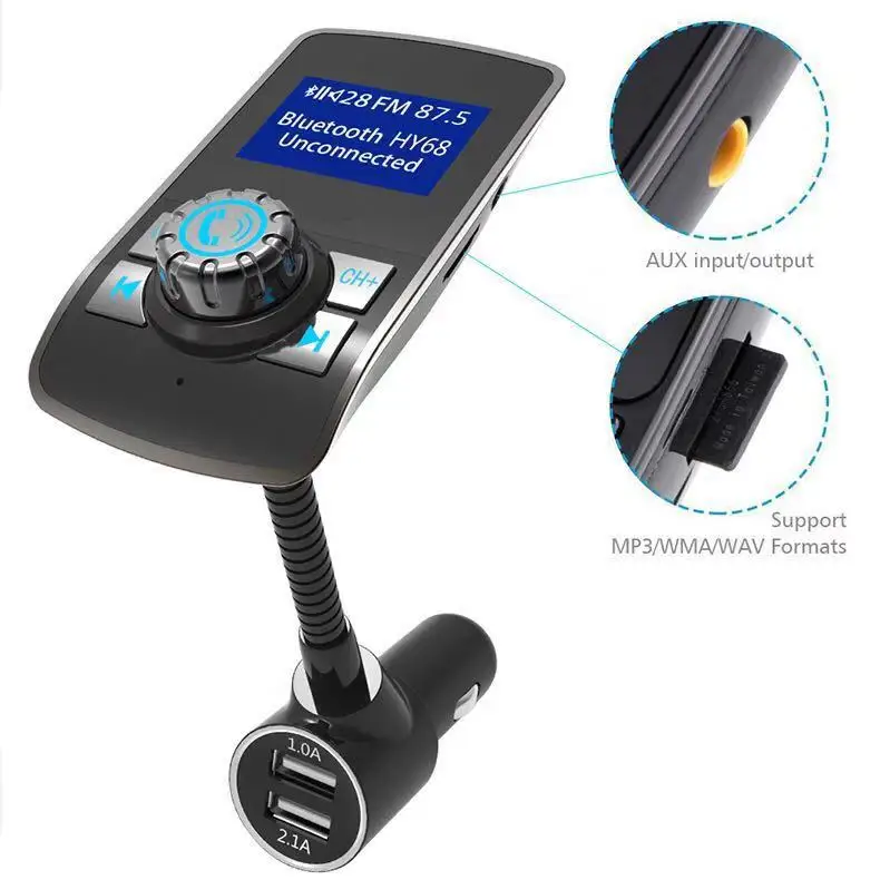 
1.44 Inch Display wireless in-car handsfree adapter car kit mp3 audio player fm transmitter USB/SD/TF card car fm transmitter 
