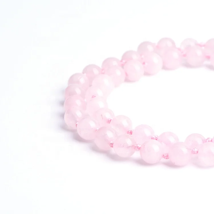 Fashion Natural Rose Quartz 108 Mala Prayer beads BeadedJewelry Gold Plated Heart Pendant Necklace Jewelry for women