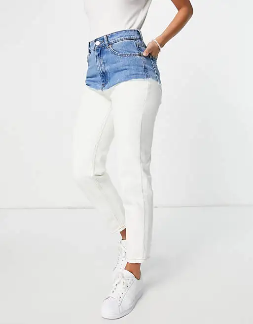 Customize Logo Hot Selling Women Tie Dye Straight Leg Jeans White Denim Jeans