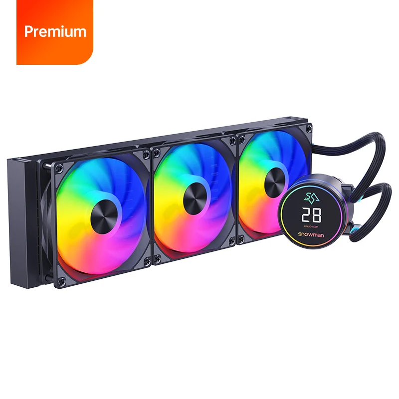 SNOWMAN PC CPU 360mm Water Cooler PC CPU Liquid Cooler with PWM 4 Pin + 5V 3 Pin ARGB + 3 Pin (Pump) With 3 Cooling Fan- Black